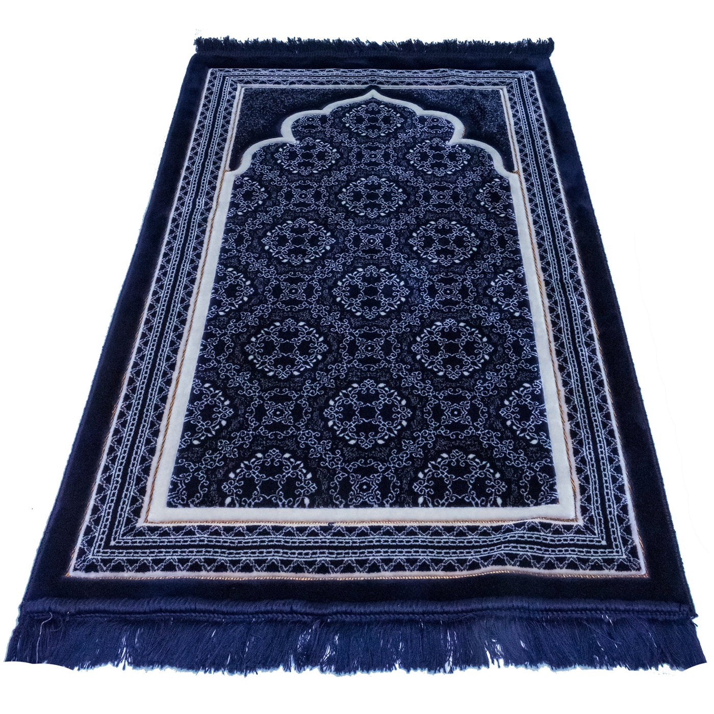 Modefa Prayer Rug Dark Blue Lux Plush Velvet Islamic Prayer Rug - Elegant Swirl Dark Blue