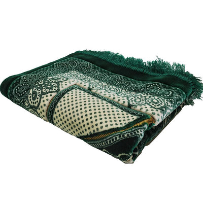 Modefa Prayer Rug Dark Green Double Plush Wide Islamic Prayer Rug - Paisley Green