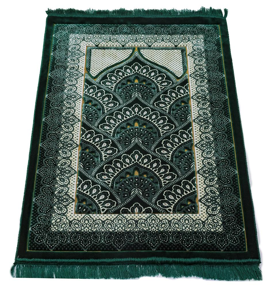 Modefa Prayer Rug Dark Green Double Plush Wide Islamic Prayer Rug - Paisley Green