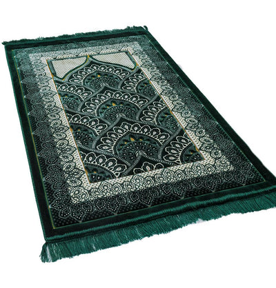 Modefa Prayer Rug Dark Green Double Plush Wide Islamic Prayer Rug - Paisley Green