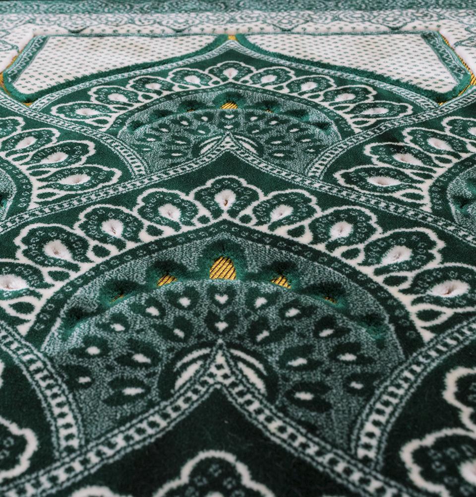 Modefa Prayer Rug Dark Green Double Plush Wide Islamic Prayer Rug - Paisley Green