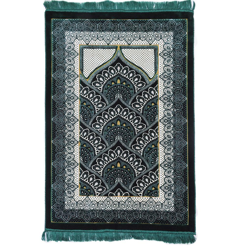 Modefa Prayer Rug Dark Green Double Plush Wide Islamic Prayer Rug - Paisley Green