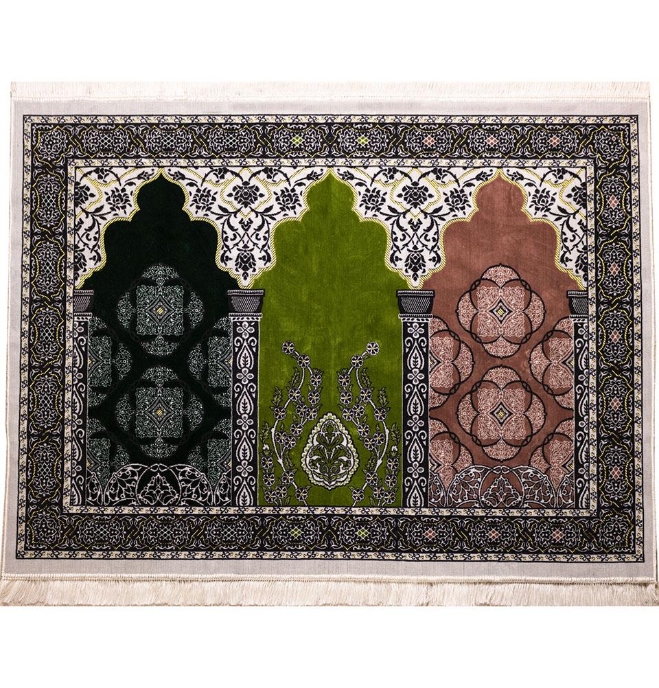 Modefa Prayer Rug Dark Green/Green/Pink Wide 3 Person Prayer Rug | Green & Pink Floral Arch - #17-9