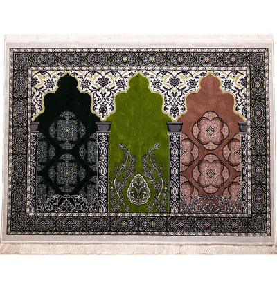 Modefa Prayer Rug Dark Green/Green/Pink Wide 3 Person Prayer Rug | Green & Pink Floral Arch - #17-9