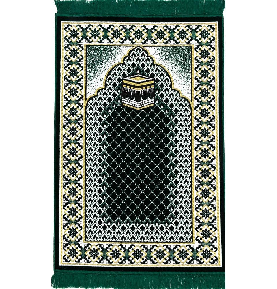Modefa Prayer Rug Dark Green Velvet Geometric Lattice Kaba Islamic Prayer Rug - Dark Green