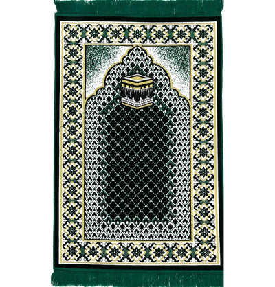 Modefa Prayer Rug Dark Green Velvet Geometric Lattice Kaba Islamic Prayer Rug - Dark Green