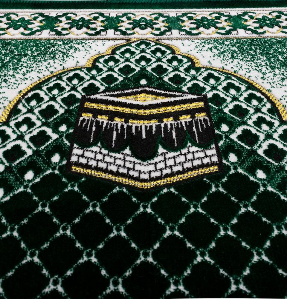 Modefa Prayer Rug Dark Green Velvet Geometric Lattice Kaba Islamic Prayer Rug - Dark Green