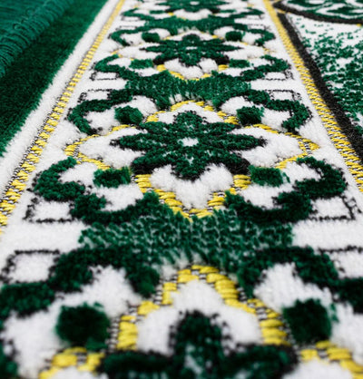 Modefa Prayer Rug Dark Green Velvet Geometric Lattice Kaba Islamic Prayer Rug - Dark Green