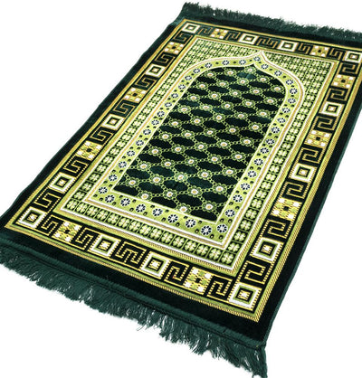Modefa Prayer Rug Dark Green Velvet Islamic Prayer Rug Lattice - Dark Green