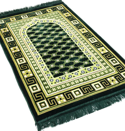 Modefa Prayer Rug Dark Green Velvet Islamic Prayer Rug Lattice - Dark Green
