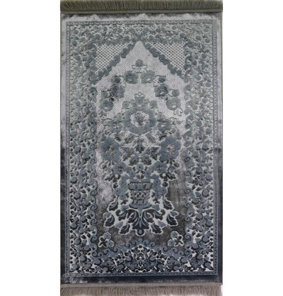 Luxury Velvet Islamic Prayer Rug Gift Box Set with Prayer Beads - Dark Grey