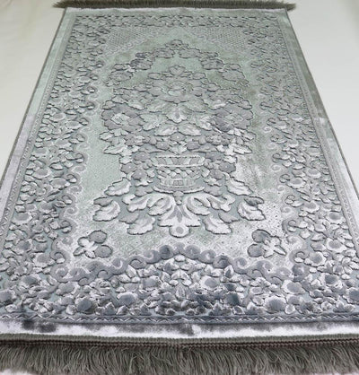 Luxury Velvet Islamic Prayer Rug Gift Box Set with Prayer Beads - Dark Grey