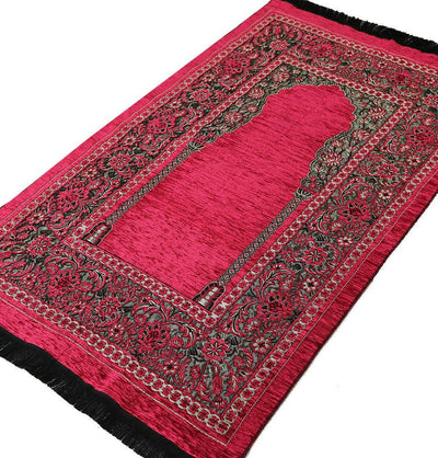 Embroidered Islamic Prayer Mat - Dark Pink