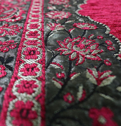 Embroidered Islamic Prayer Mat - Dark Pink