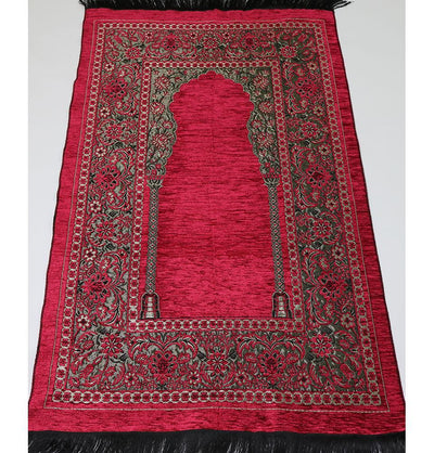 Embroidered Islamic Prayer Mat - Dark Pink
