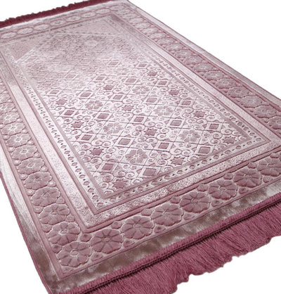 Luxury Velvet Islamic Prayer Rug Floral Stamp - Dark Pink