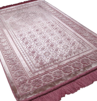 Luxury Velvet Islamic Prayer Rug - Dark Pink