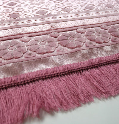 Luxury Velvet Islamic Prayer Rug Floral Stamp - Dark Pink