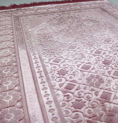 Luxury Velvet Islamic Prayer Rug Floral Stamp - Dark Pink