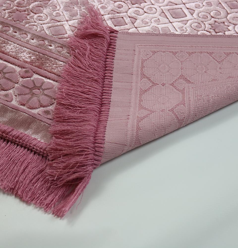 Luxury Velvet Islamic Prayer Rug Floral Stamp - Dark Pink