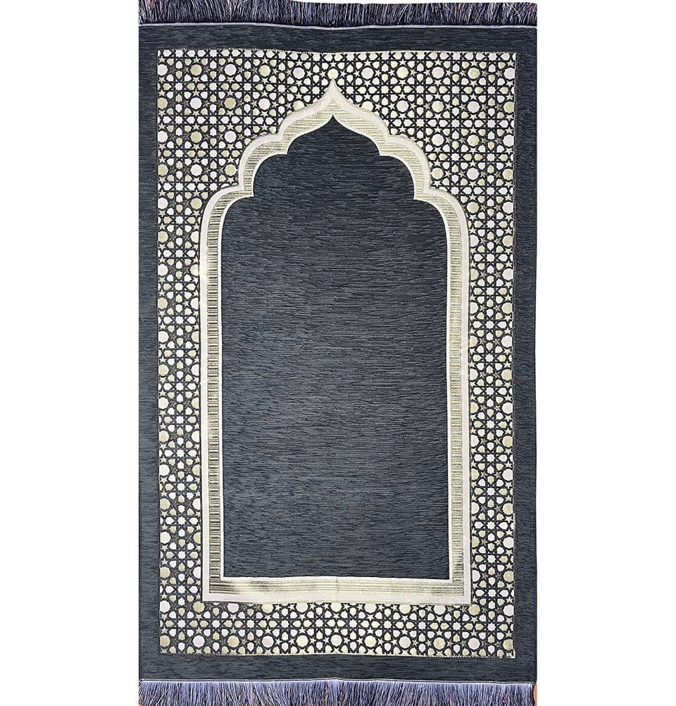 Modefa Prayer Rug Dark Sage Grey Chenille Embroidered Selcuk Star Islamic Prayer Mat - Dark Sage Grey