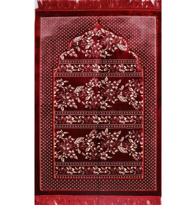 Double Plush Wide Extra Large Islamic Prayer Rug - Red Floral