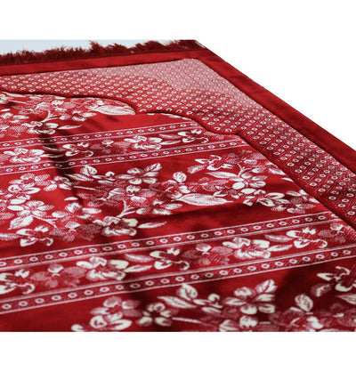 Double Plush Wide Extra Large Islamic Prayer Rug - Red Floral