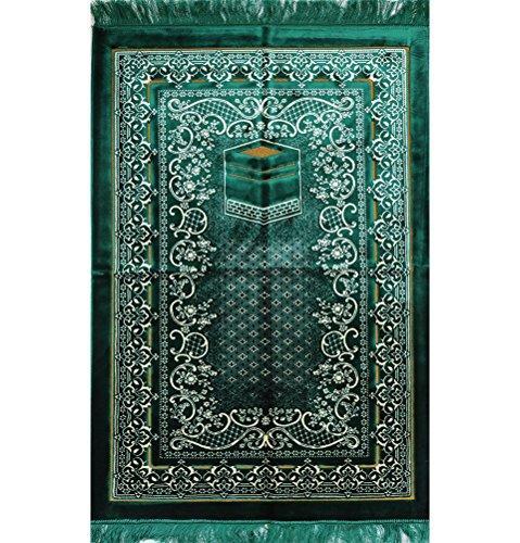 Double Plush Wide Extra Large Prayer Rug - Kaba Dark Green