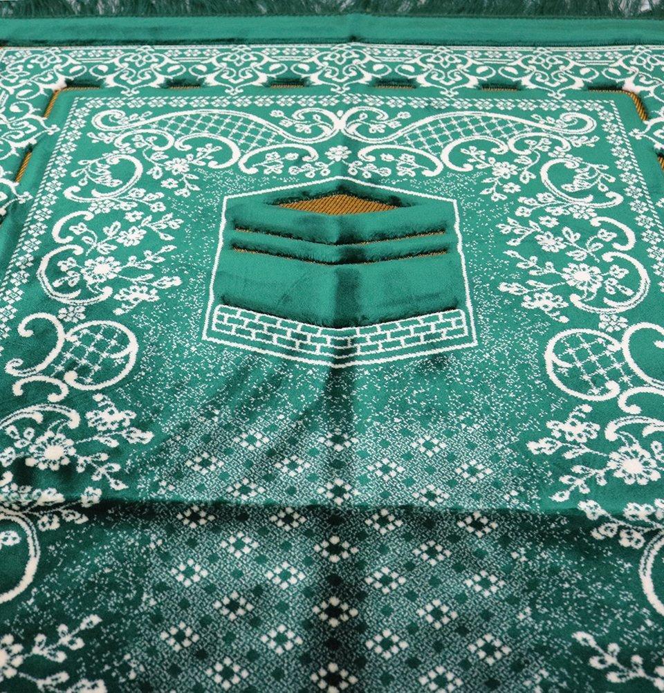 Double Plush Wide Extra Large Prayer Rug - Kaba Dark Green