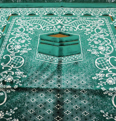Double Plush Wide Extra Large Prayer Rug - Kaba Dark Green