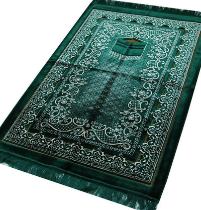 Double Plush Wide Extra Large Prayer Rug - Kaba Dark Green