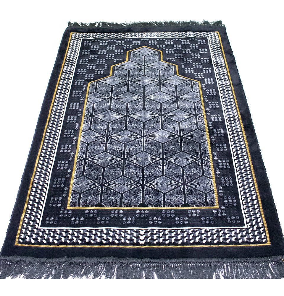 Double Plush Wide Extra Large Prayer Rug - Geometric Noor Black