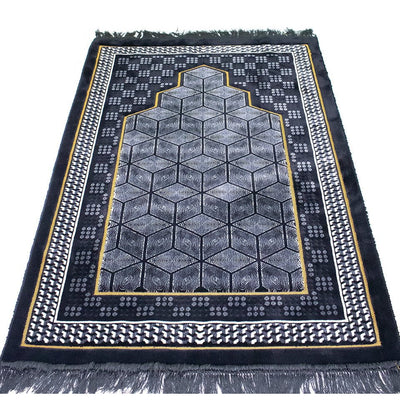 Modefa Prayer Rug Double Plush Wide Extra Large Prayer Rug - Geometric Noor Black