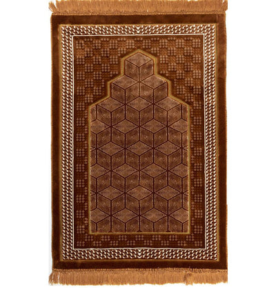 Modefa Prayer Rug Double Plush Wide Extra Large Prayer Rug - Geometric Noor Gold
