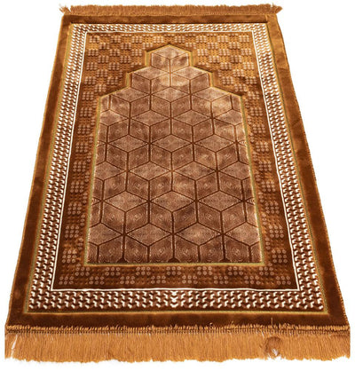 Modefa Prayer Rug Double Plush Wide Extra Large Prayer Rug - Geometric Noor Gold