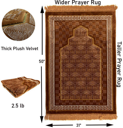 Modefa Prayer Rug Double Plush Wide Extra Large Prayer Rug - Geometric Noor Gold