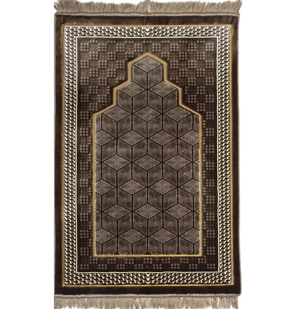 Modefa Prayer Rug Double Plush Wide Extra Large Prayer Rug - Geometric Noor Mink Brown