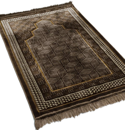 Modefa Prayer Rug Double Plush Wide Extra Large Prayer Rug - Geometric Noor Mink Brown