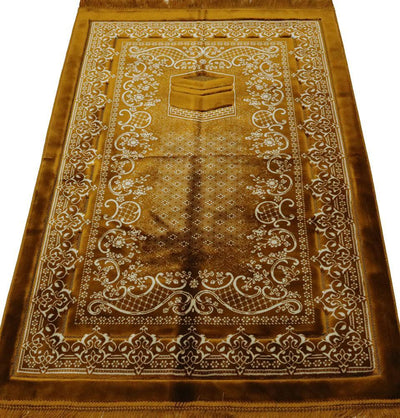 Double Plush Wide Extra Large Prayer Rug - Kaba Gold