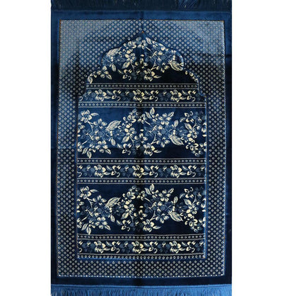 Double Plush Wide Islamic Prayer Rug - Blue Floral