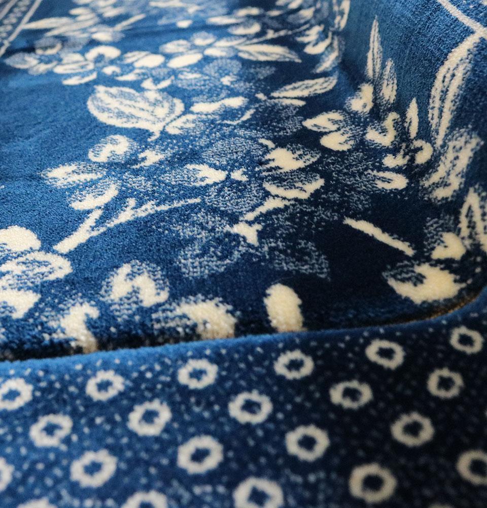 Double Plush Wide Islamic Prayer Rug - Blue Floral