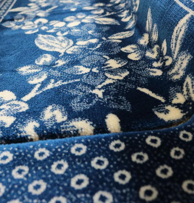 Double Plush Wide Islamic Prayer Rug - Blue Floral