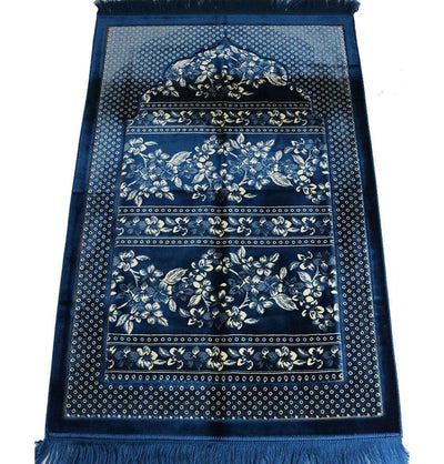Double Plush Wide Islamic Prayer Rug - Blue Floral