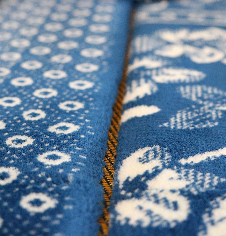Double Plush Wide Islamic Prayer Rug - Blue Floral