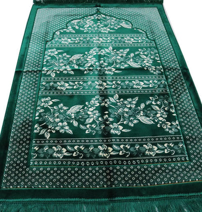 Modefa Prayer Rug Double Plush Wide Islamic Prayer Rug - Green Floral
