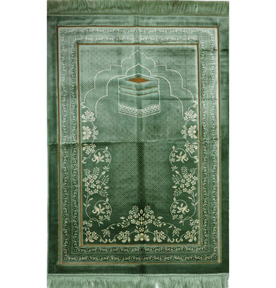 Double Plush Wide Islamic Prayer Rug - Kaba Light Green