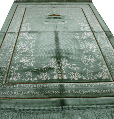 Double Plush Wide Islamic Prayer Rug - Kaba Light Green