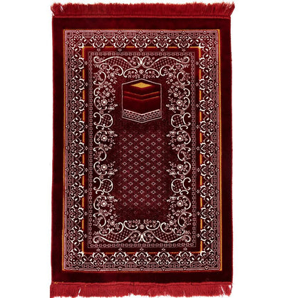Modefa Prayer Rug Double Plush Wide Islamic Prayer Rug - Kaba Red