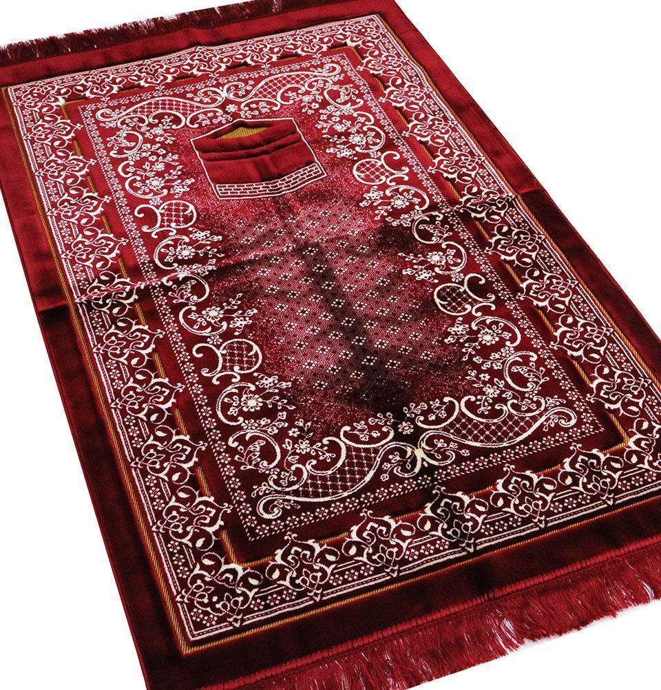 Muslim Rug Double Plush Wide Islamic Prayer Rug - Kaba Red