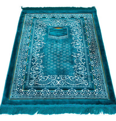 Modefa Prayer Rug Double Plush Wide Islamic Prayer Rug - Kaba Turquoise